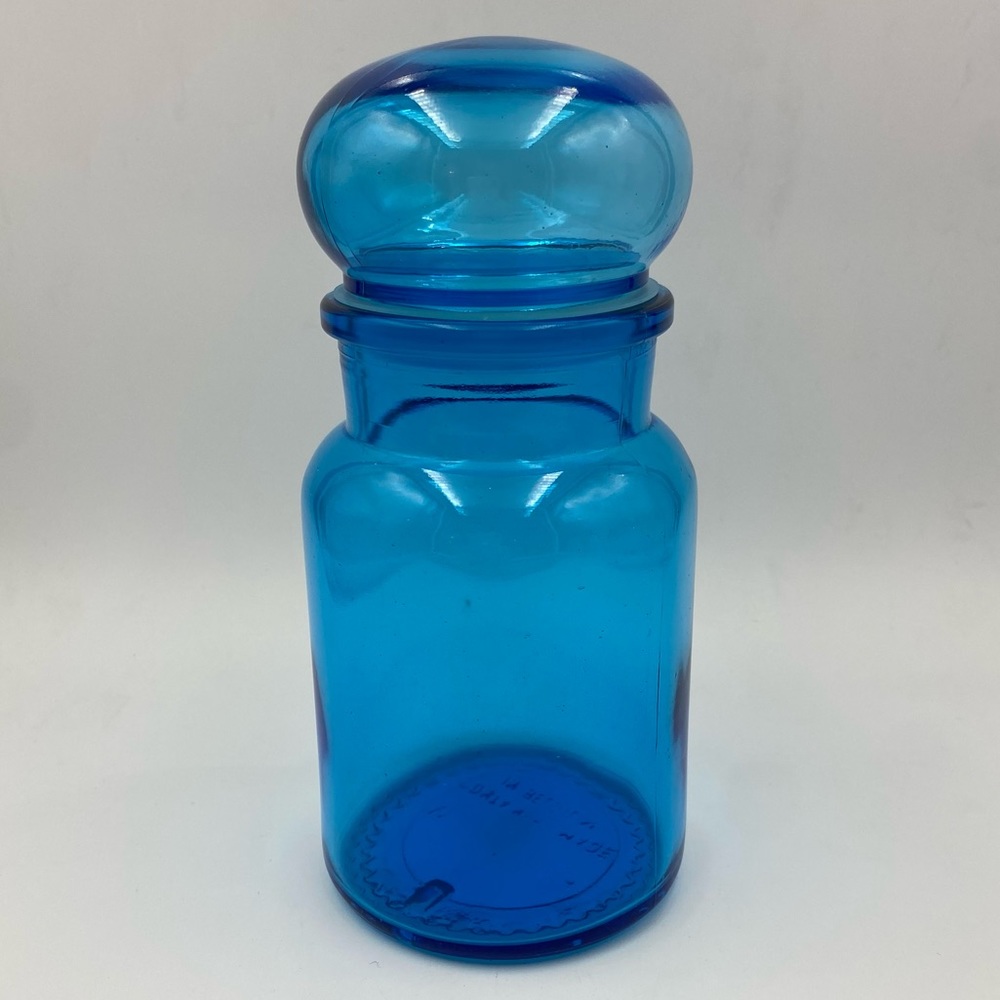 - Vintage Bubble Top Aqua Blue Jar